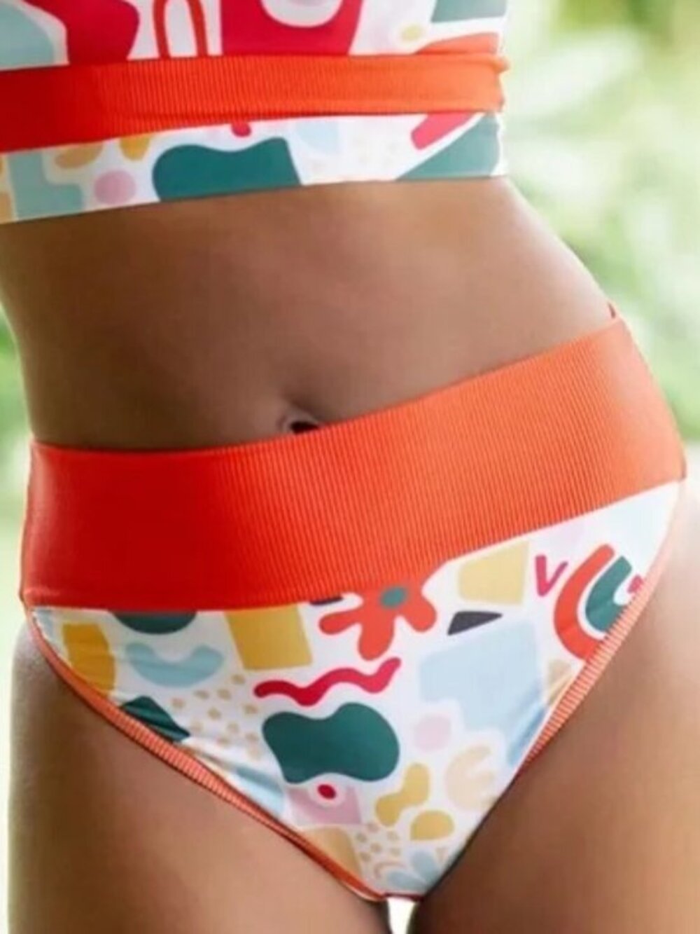Beach Riot High Cut Emmy Swim Bikini Bottom Geometric Print in Red Size L NWOT